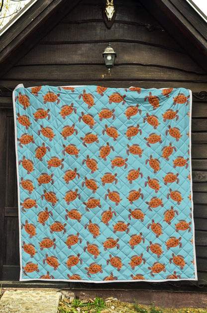 Brow Sea Turtle Print Pattern Premium Quilt-JTAMIGO.COM