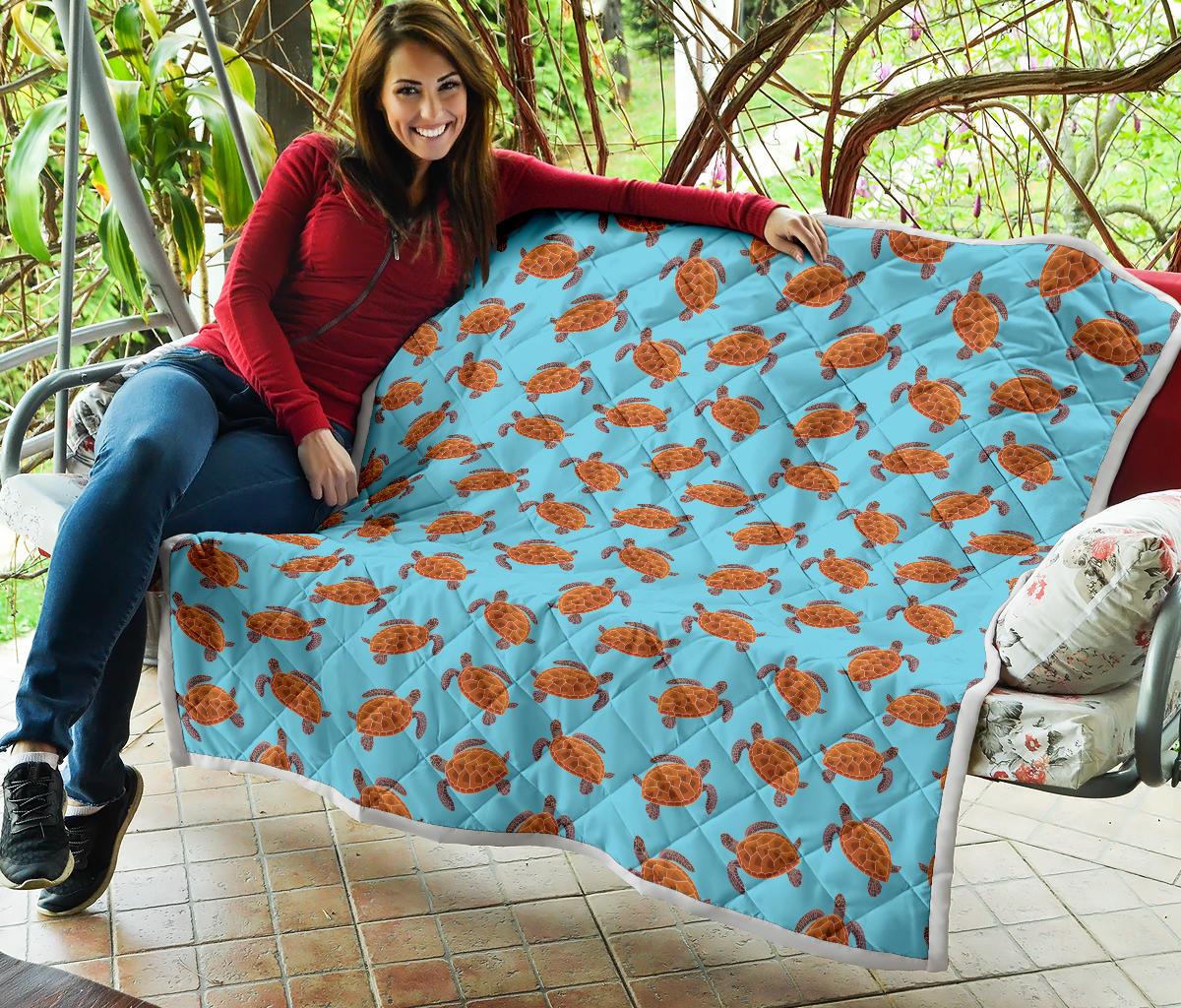 Brow Sea Turtle Print Pattern Premium Quilt-JTAMIGO.COM