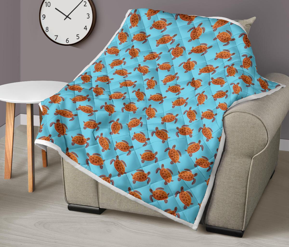 Brow Sea Turtle Print Pattern Premium Quilt-JTAMIGO.COM