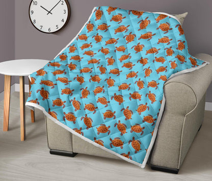 Brow Sea Turtle Print Pattern Premium Quilt-JTAMIGO.COM