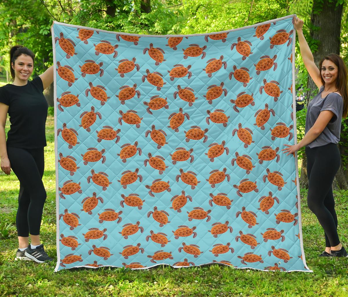 Brow Sea Turtle Print Pattern Premium Quilt-JTAMIGO.COM