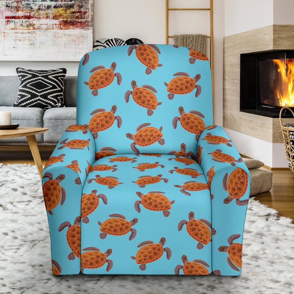 Brow Sea Turtle Print Pattern Single Sofa Slipcover -JTAMIGO.COM