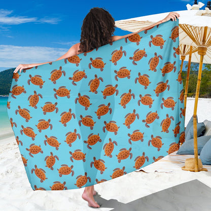 Brow Sea Turtle Print Pattern Sarong Pareo Wrap