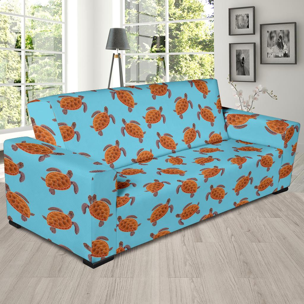 Brow Sea Turtle Print Pattern Sofa Slipcover-JTAMIGO.COM
