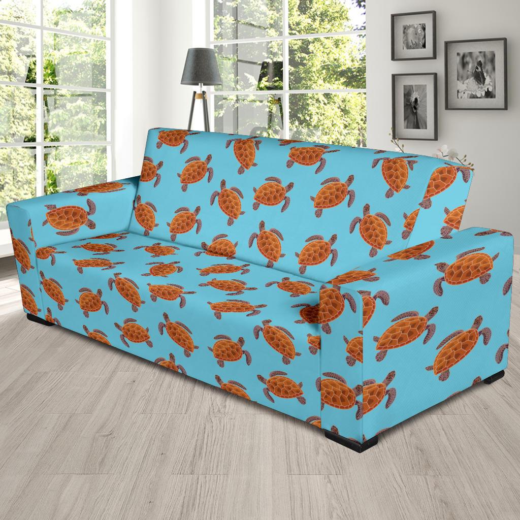 Brow Sea Turtle Print Pattern Sofa Slipcover-JTAMIGO.COM