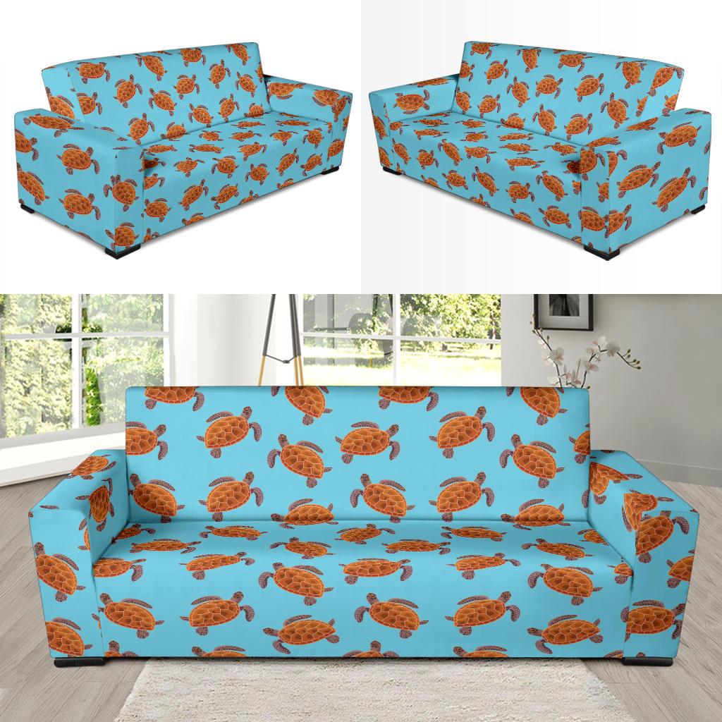 Brow Sea Turtle Print Pattern Sofa Slipcover-JTAMIGO.COM