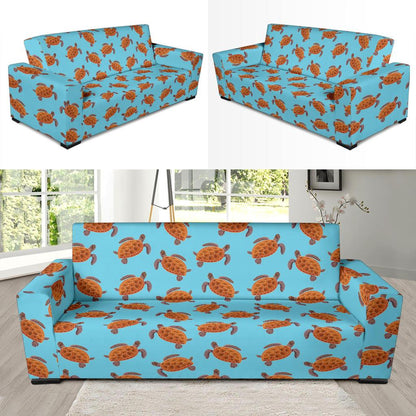 Brow Sea Turtle Print Pattern Sofa Slipcover-JTAMIGO.COM