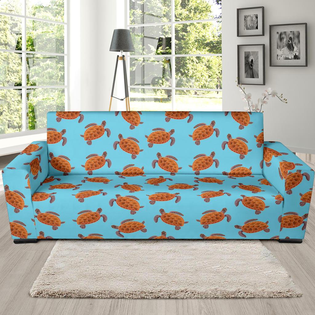 Brow Sea Turtle Print Pattern Sofa Slipcover-JTAMIGO.COM
