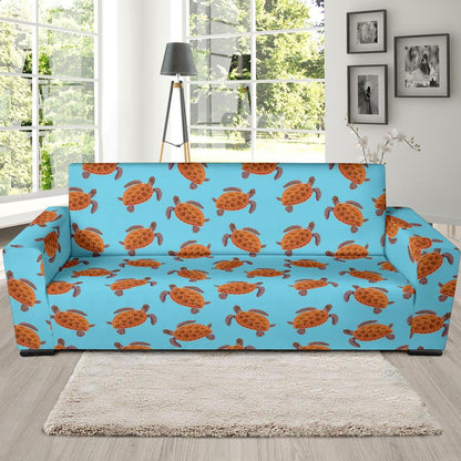 Brow Sea Turtle Print Pattern Sofa Slipcover-JTAMIGO.COM