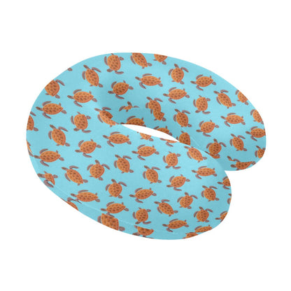 Brow Sea Turtle Print Pattern U-Shaped Travel Neck Pillow-JTAMIGO.COM