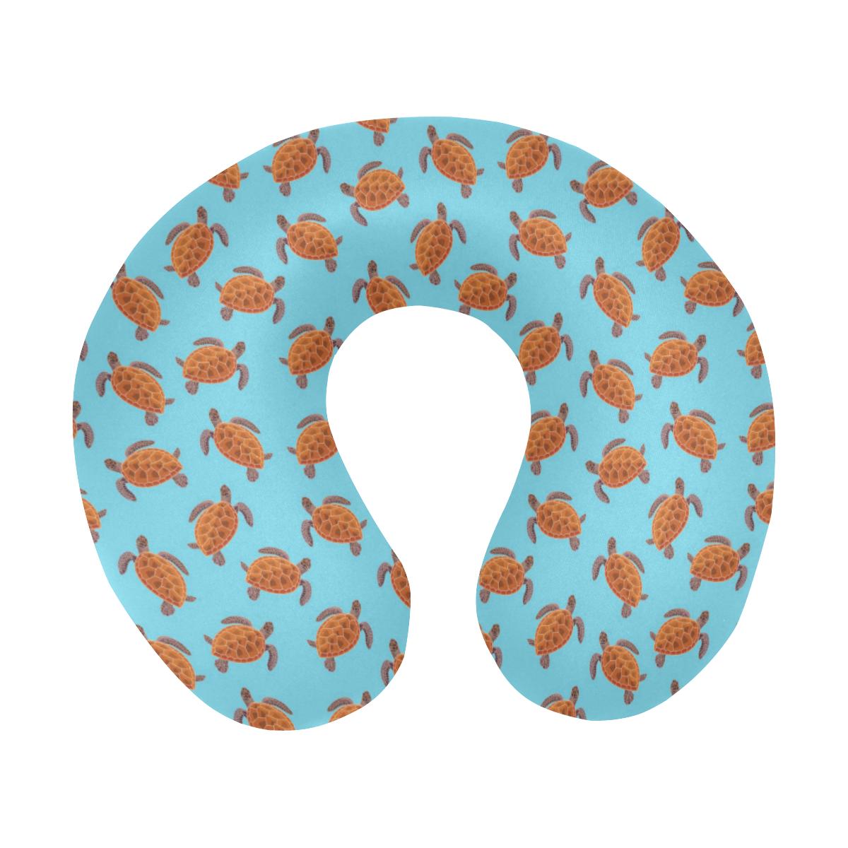 Brow Sea Turtle Print Pattern U-Shaped Travel Neck Pillow-JTAMIGO.COM