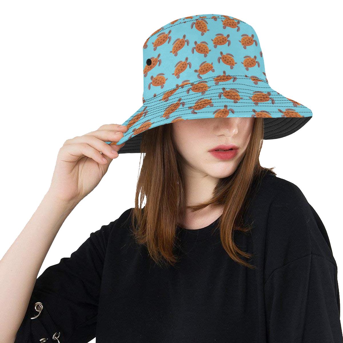 Brow Sea Turtle Print Pattern Unisex Bucket Hat