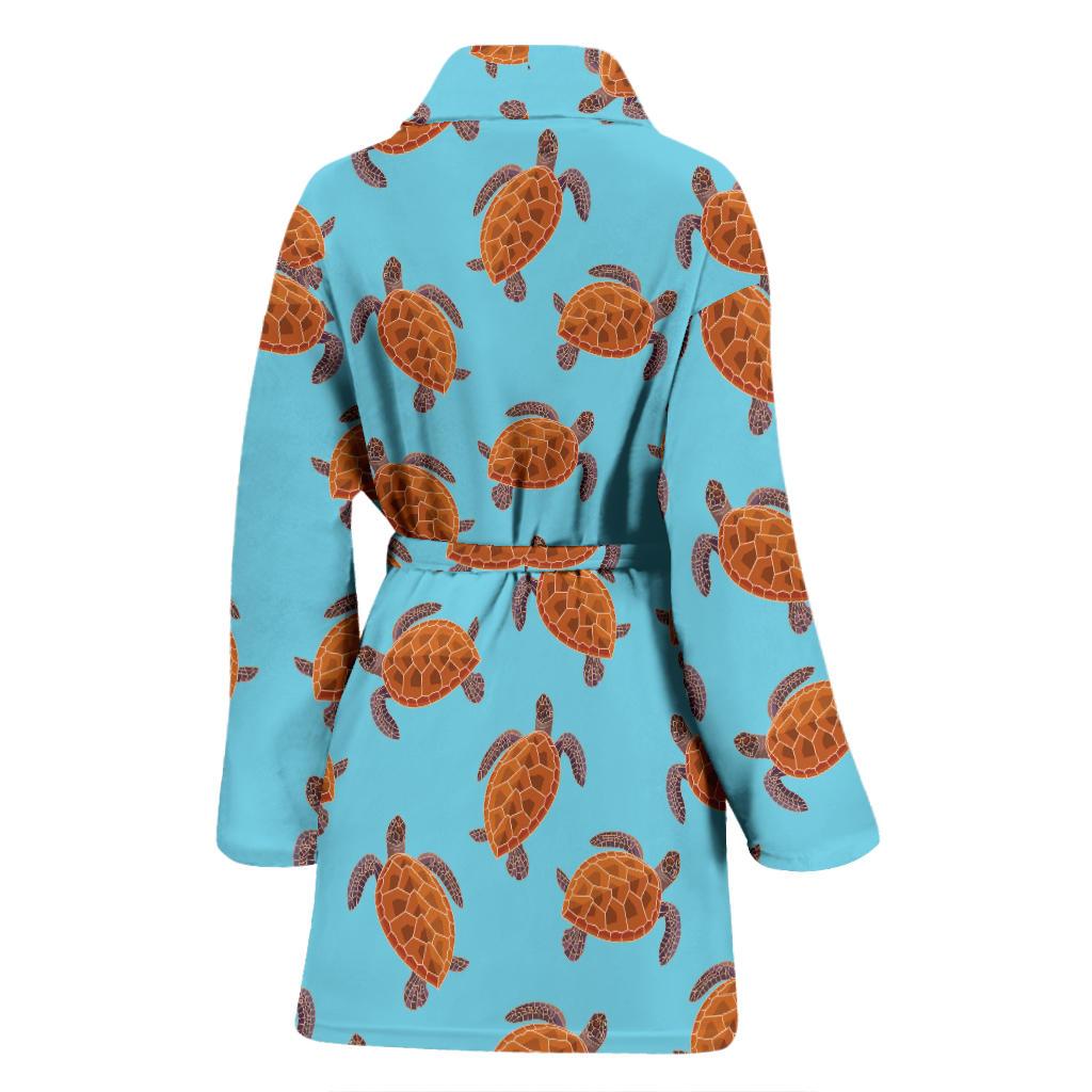 Brow Sea Turtle Print Pattern Women Bath Robe-JTAMIGO.COM