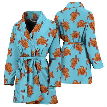Brow Sea Turtle Print Pattern Women Bath Robe-JTAMIGO.COM