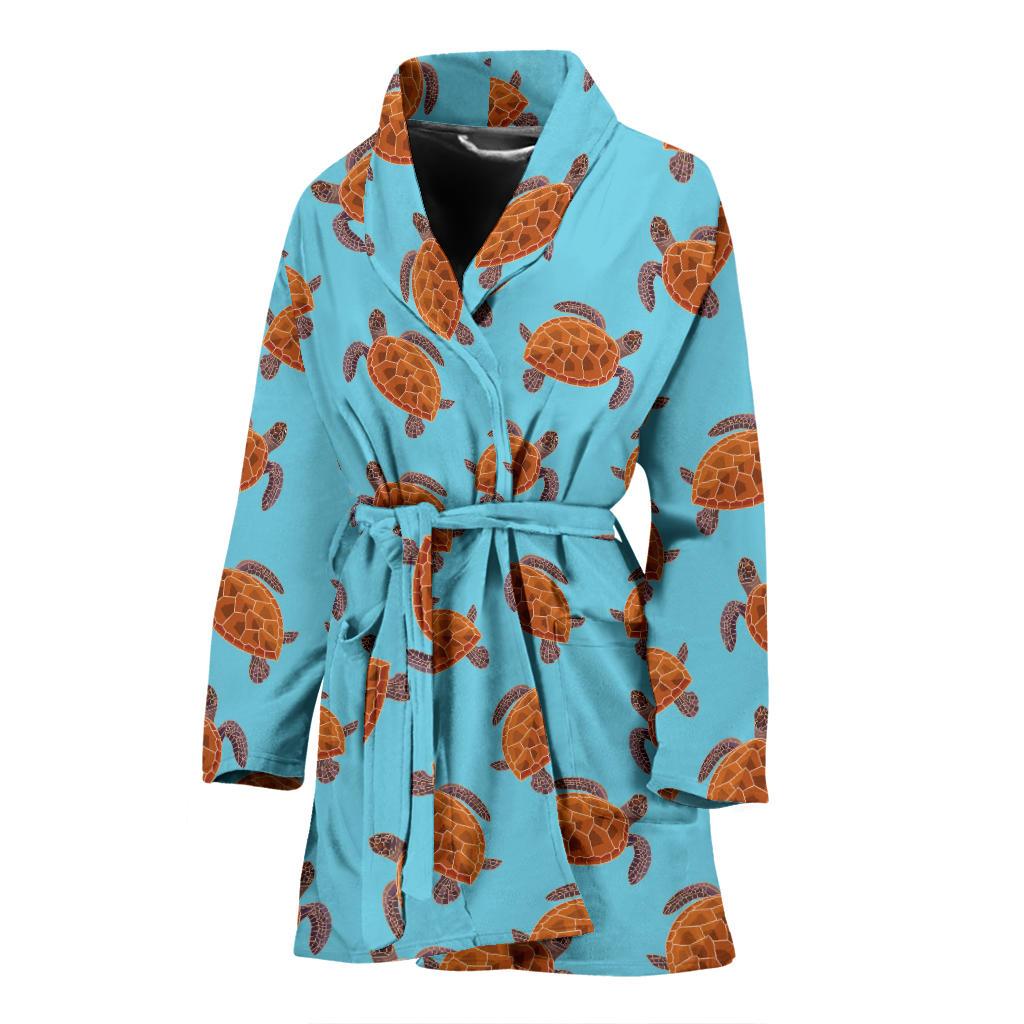 Brow Sea Turtle Print Pattern Women Bath Robe-JTAMIGO.COM