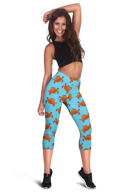 Brow Sea Turtle Print Pattern Women Capris
