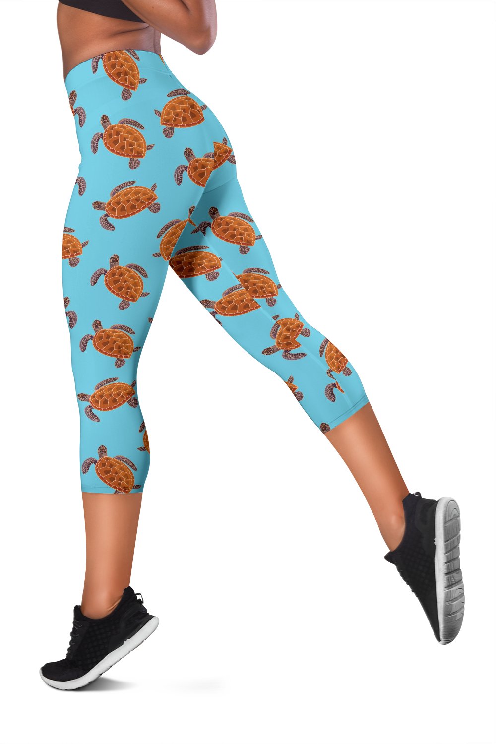 Brow Sea Turtle Print Pattern Women Capris