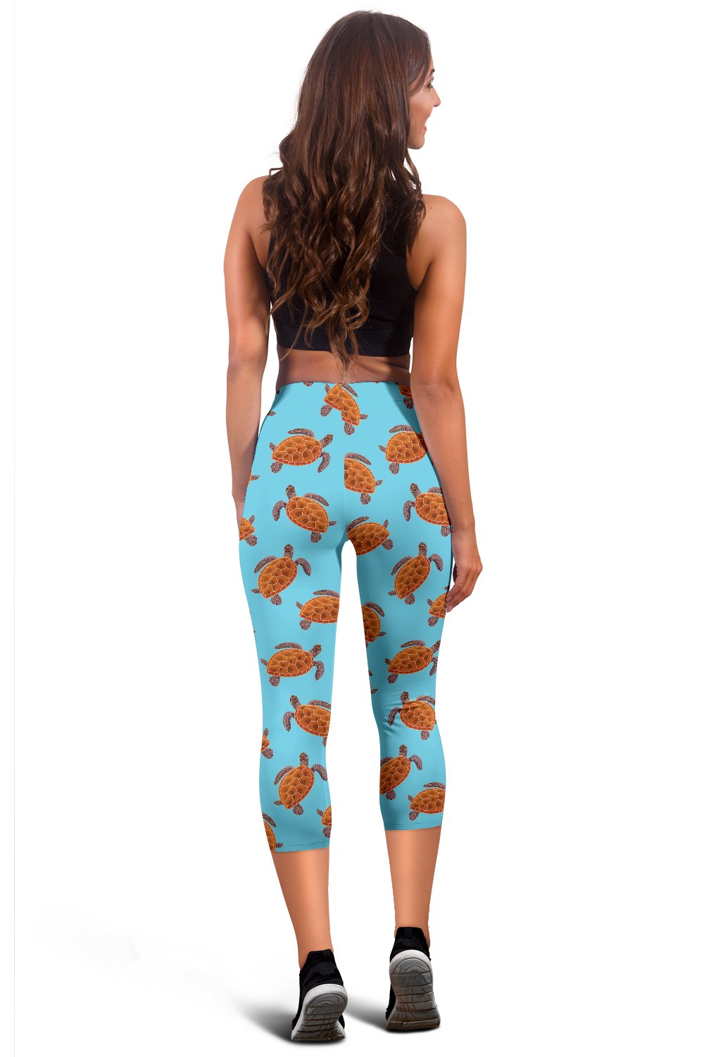 Brow Sea Turtle Print Pattern Women Capris