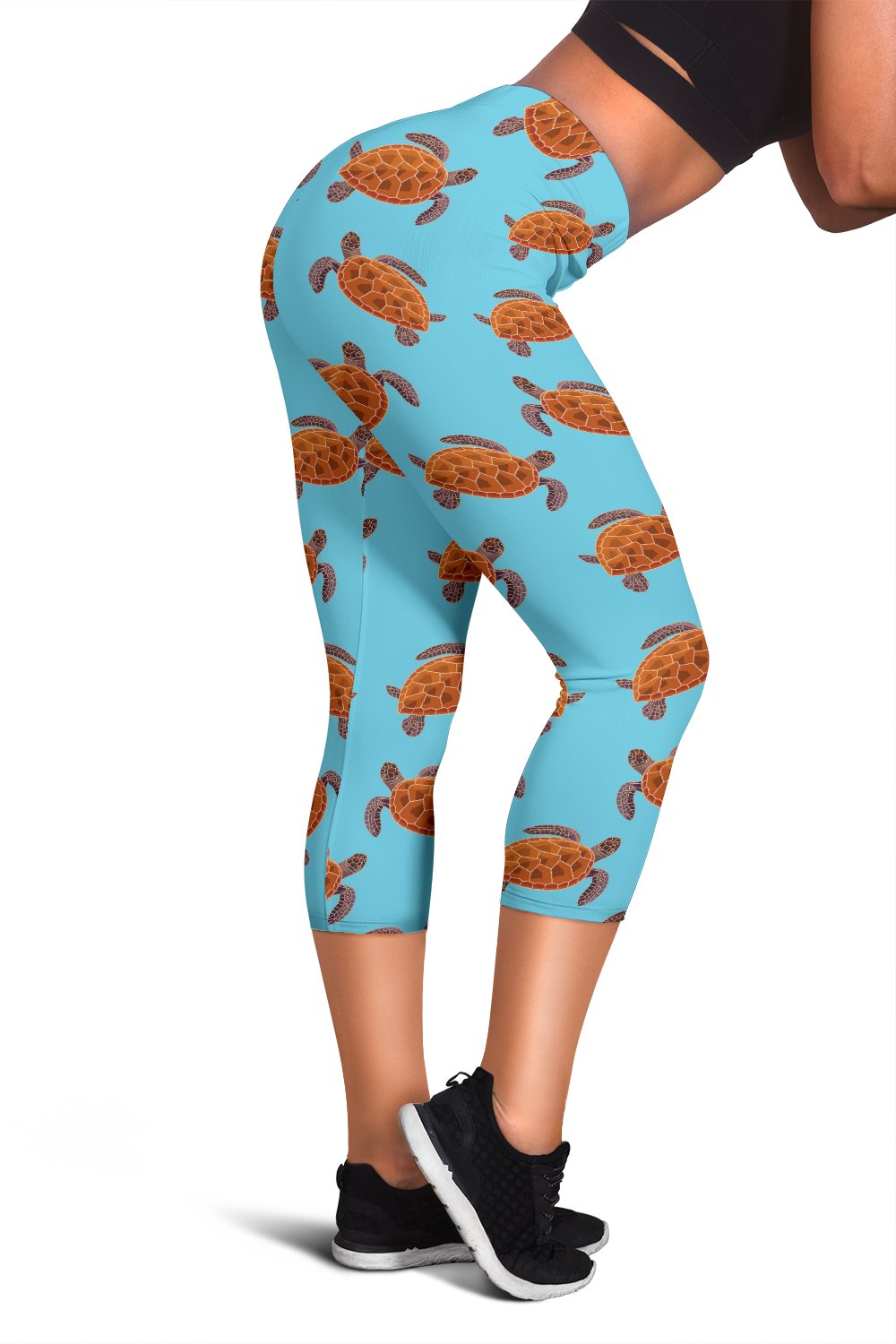 Brow Sea Turtle Print Pattern Women Capris