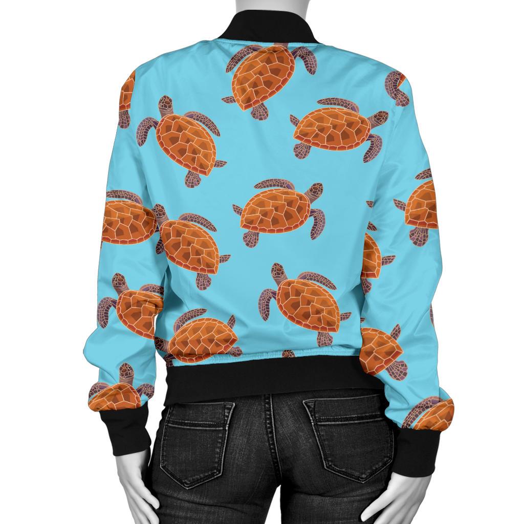 Brow Sea Turtle Print Pattern Women Casual Bomber Jacket