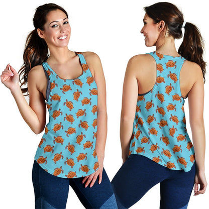Brow Sea Turtle Print Pattern Women Racerback Tank Top