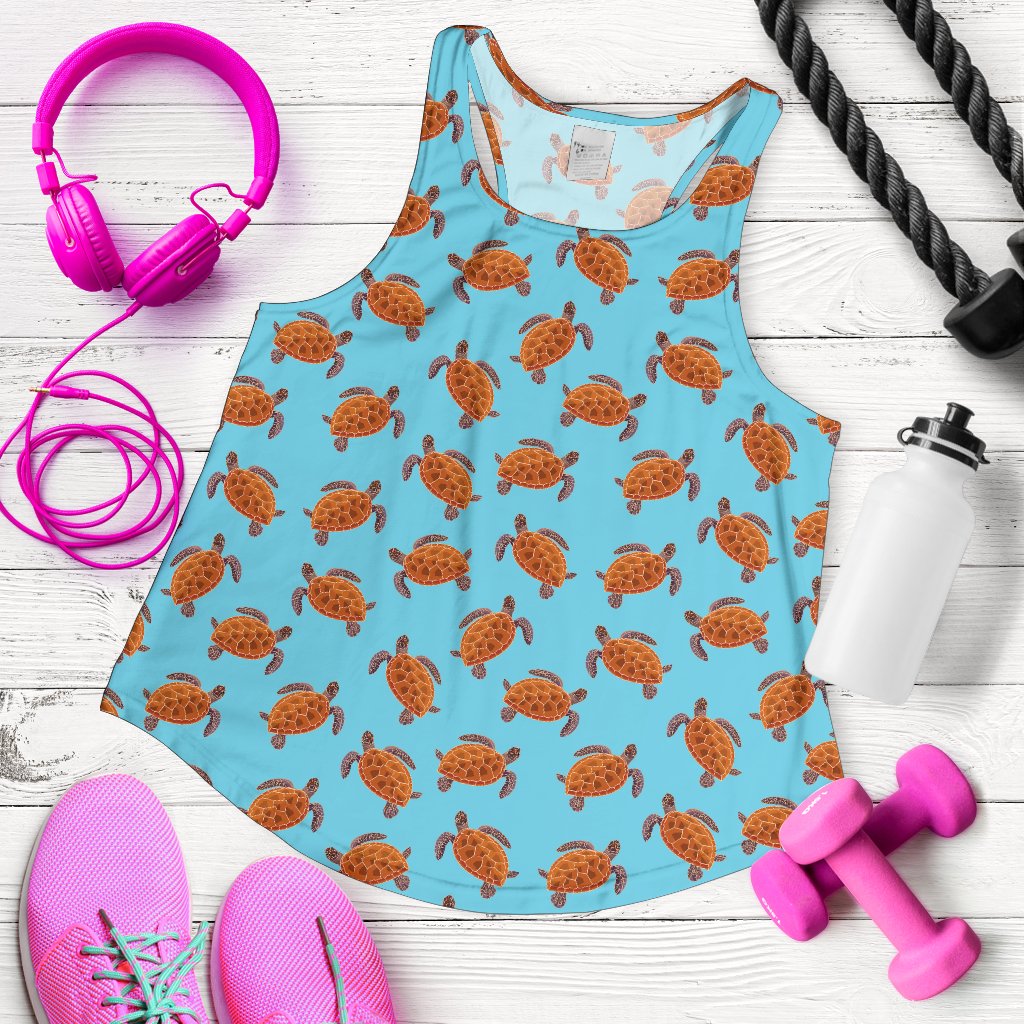 Brow Sea Turtle Print Pattern Women Racerback Tank Top