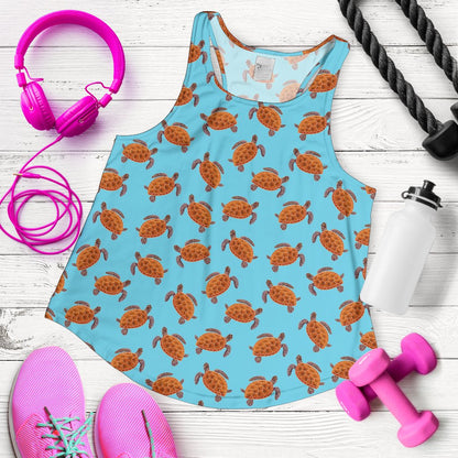 Brow Sea Turtle Print Pattern Women Racerback Tank Top