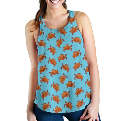 Brow Sea Turtle Print Pattern Women Racerback Tank Top