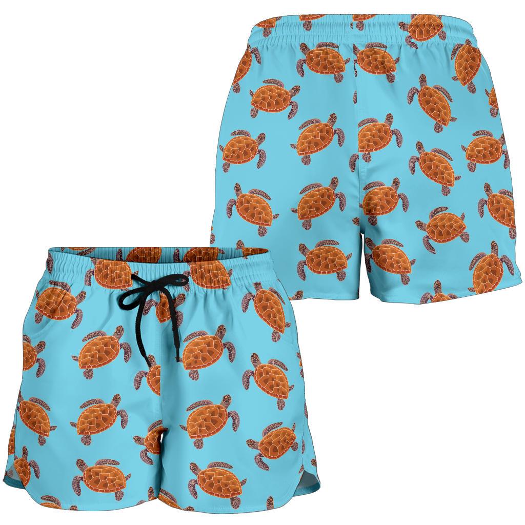 Brow Sea Turtle Print Pattern Women Shorts-JTAMIGO.COM