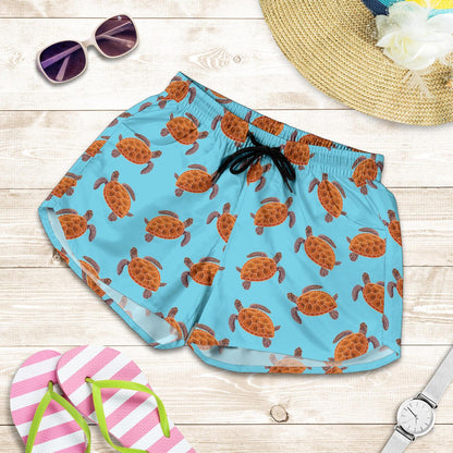 Brow Sea Turtle Print Pattern Women Shorts-JTAMIGO.COM