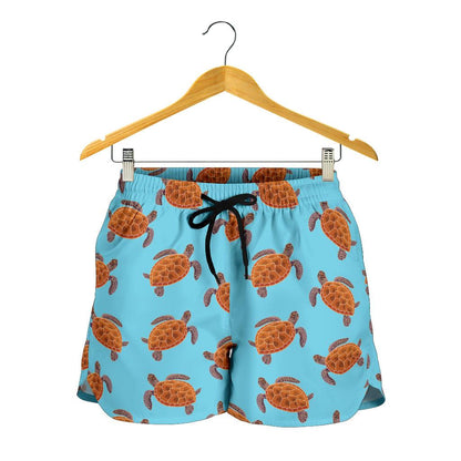 Brow Sea Turtle Print Pattern Women Shorts-JTAMIGO.COM