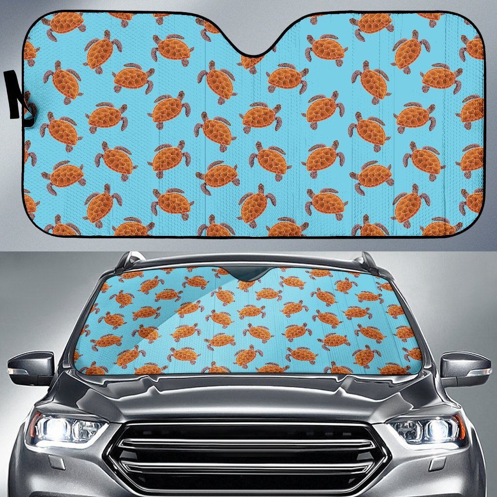 Brown Sea Turtle Print Pattern Car Sun Shade For Windshield