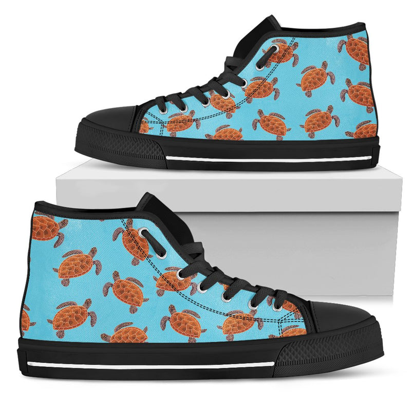 Brown Sea Turtle Print Pattern Women High Top Shoes