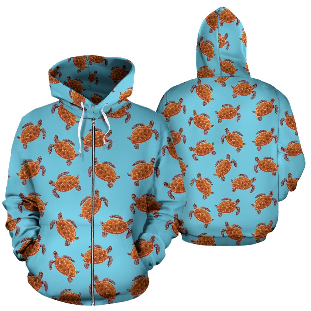 Brown Sea Turtle Print Pattern Zip Up Hoodie