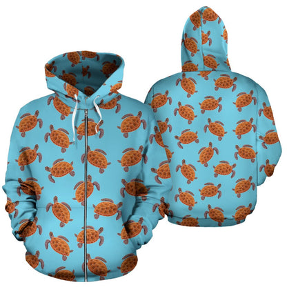 Brown Sea Turtle Print Pattern Zip Up Hoodie