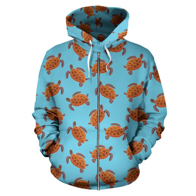 Brown Sea Turtle Print Pattern Zip Up Hoodie