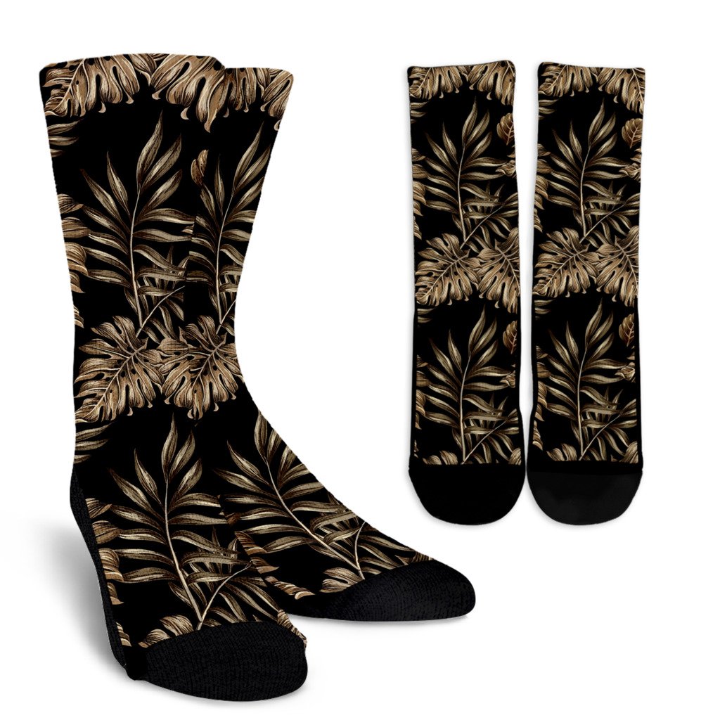 Brown Tropical Palm Leaves Crew Socks
