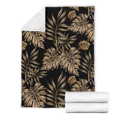 Brown Tropical Palm Leaves Fleece Blanket