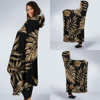 Brown Tropical Palm Leaves Hooded Blanket-JTAMIGO.COM
