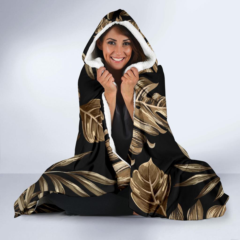 Brown Tropical Palm Leaves Hooded Blanket-JTAMIGO.COM