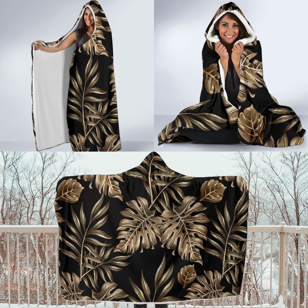 Brown Tropical Palm Leaves Hooded Blanket-JTAMIGO.COM