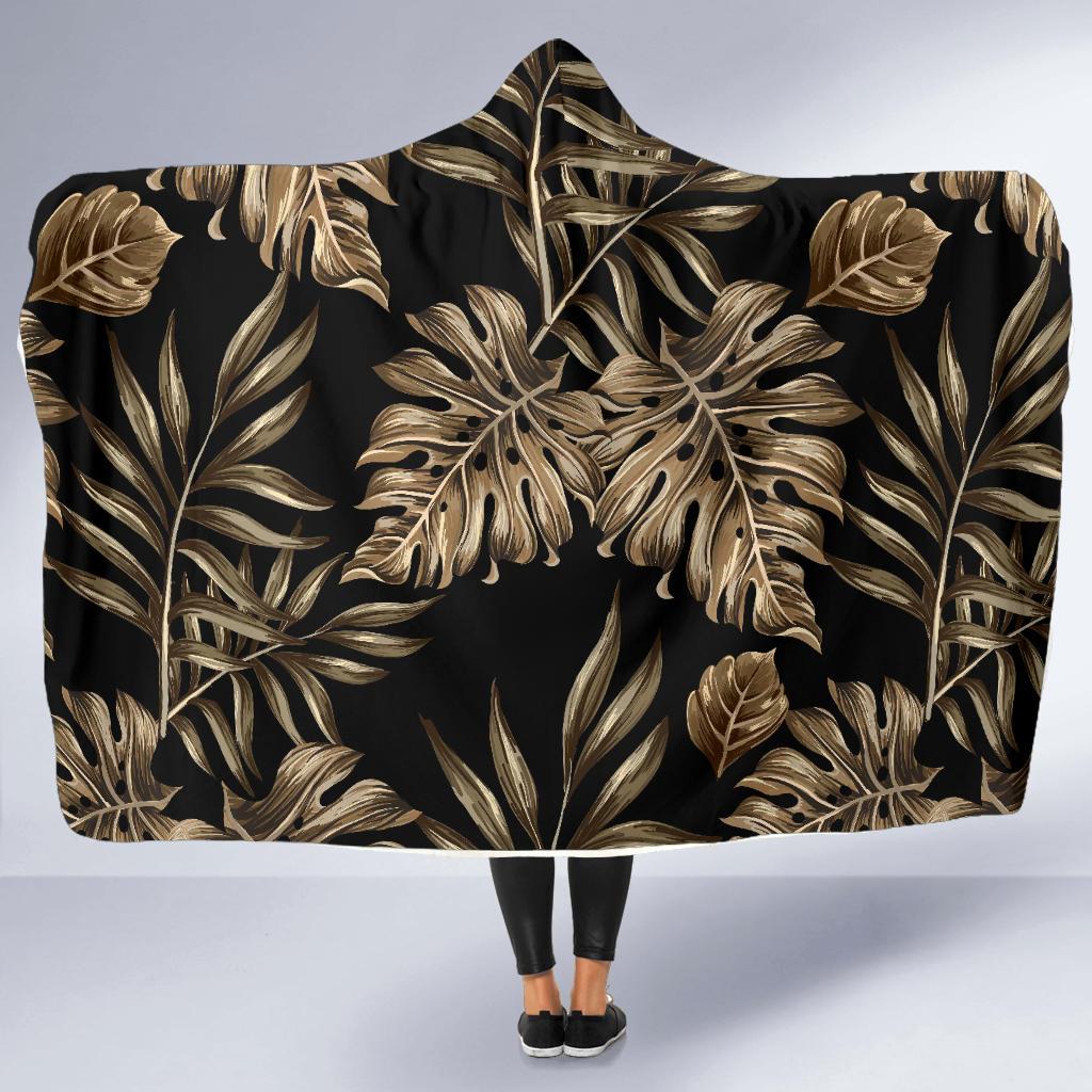 Brown Tropical Palm Leaves Hooded Blanket-JTAMIGO.COM
