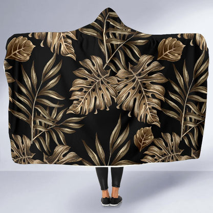Brown Tropical Palm Leaves Hooded Blanket-JTAMIGO.COM