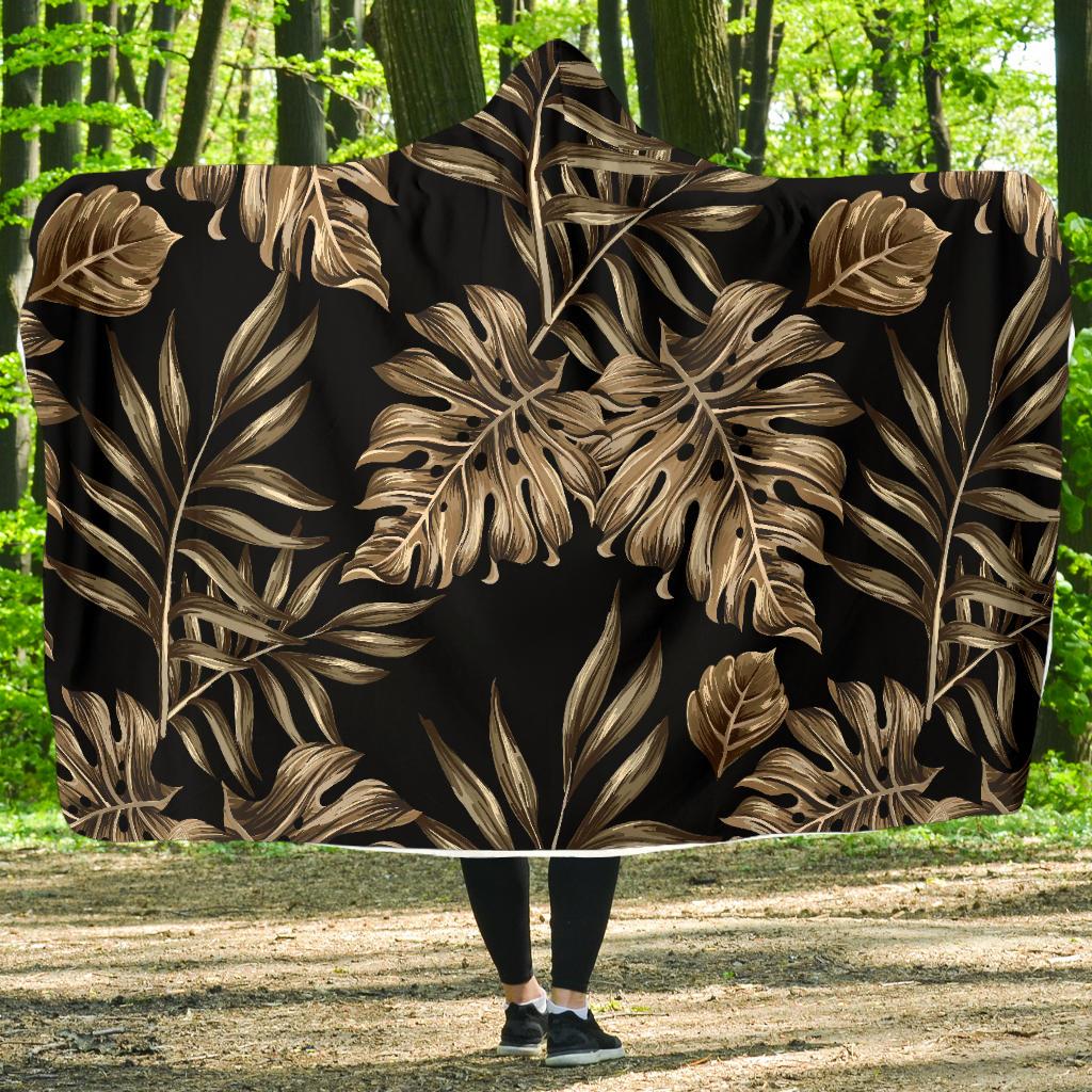 Brown Tropical Palm Leaves Hooded Blanket-JTAMIGO.COM