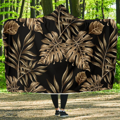 Brown Tropical Palm Leaves Hooded Blanket-JTAMIGO.COM