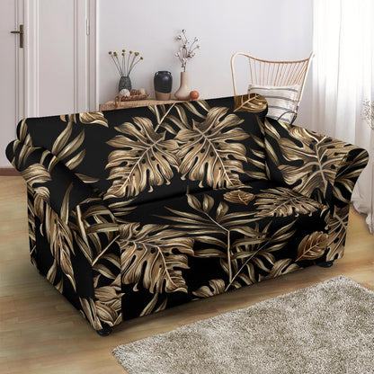 Brown Tropical Palm Leaves Loveseat Slipcover-JTAMIGO.COM