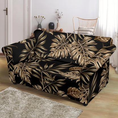 Brown Tropical Palm Leaves Loveseat Slipcover-JTAMIGO.COM