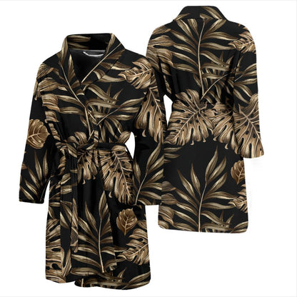 Brown Tropical Palm Leaves Men Bath Robe-JTAMIGO.COM