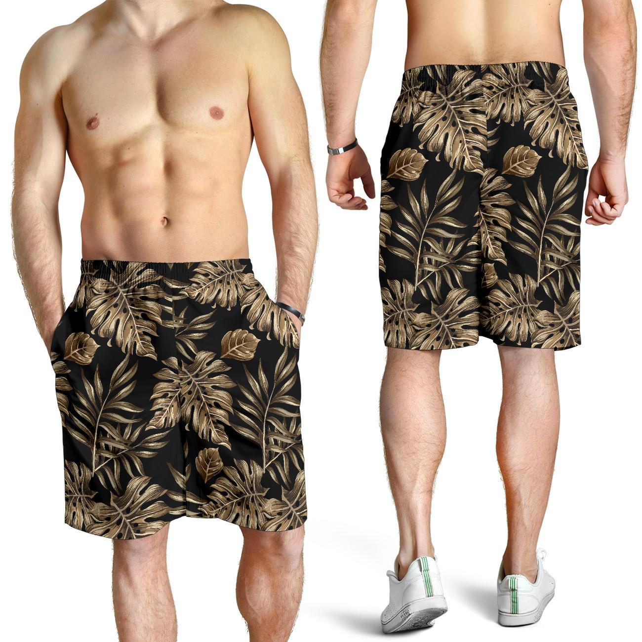 Brown Tropical Palm Leaves Mens Shorts-JTAMIGO.COM