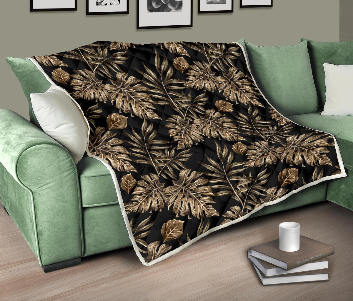 Brown Tropical Palm Leaves Premium Quilt-JTAMIGO.COM